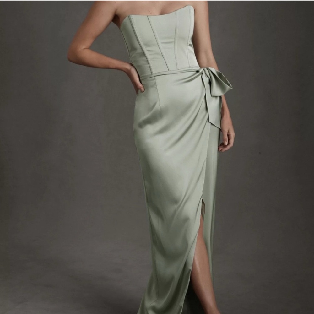V. Chapman Strapless Sage Dress with Bow: style is June